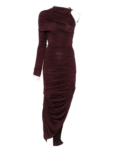Mugler Asymmetric Draped Maxi Dress In Purple