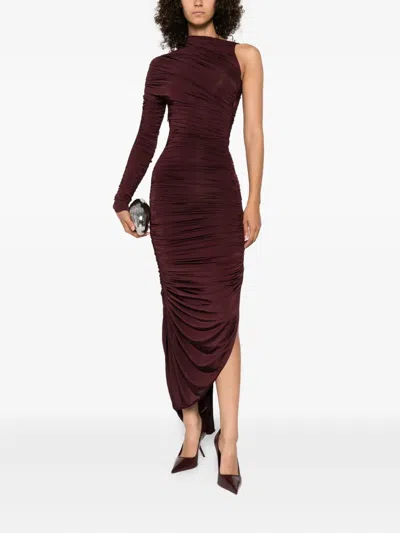 Mugler Asymmetric Draped Maxi Dress In Purple
