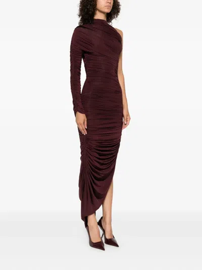 Mugler Asymmetric Draped Maxi Dress In Purple