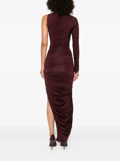 Mugler Asymmetric Draped Maxi Dress In Purple