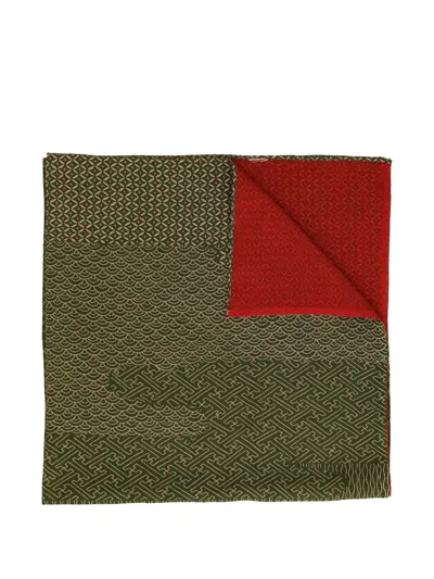 Pre-owned Vintage Japanese-wave Silk Scarf In Green