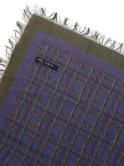 Pre-owned Mila Schön Linen Scarf In Blue