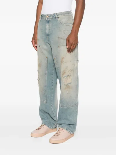 Golden Goose Men Destroyed Denim Cotton Jeans In Blue