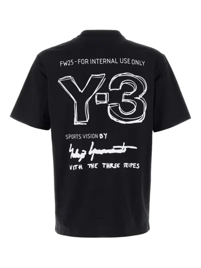 Y-3 Adidas Back Print Short Sleeved Cotton T-shirt Clothing In Black