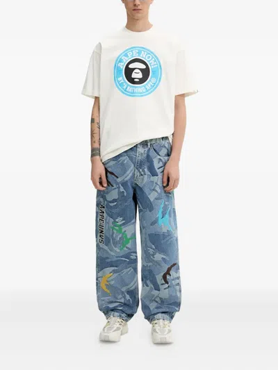 Aape By A Bathing Ape Camouflage-print Hand-detail Jeans In Blue
