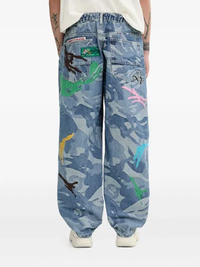 Aape By A Bathing Ape Camouflage-print Hand-detail Jeans In Blue