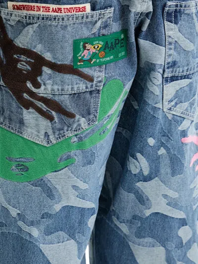 Aape By A Bathing Ape Camouflage-print Hand-detail Jeans In Blue