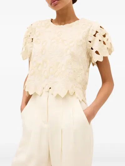 Marie Oliver Pelumi Embroidered Scallop-hem Top In White