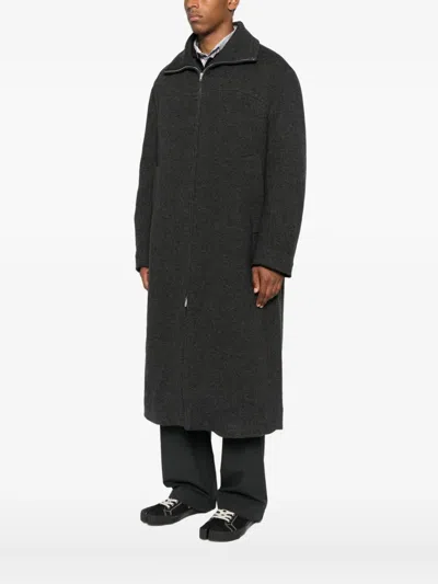 Mordecai Zip-front Patch-pocket Coat In Black