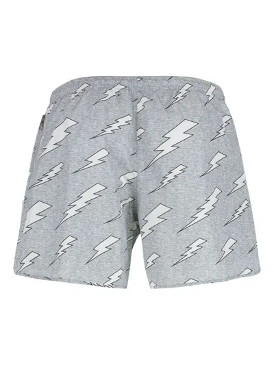 Neil Barrett All-over Rain Bolts Swim Shorts In Gray