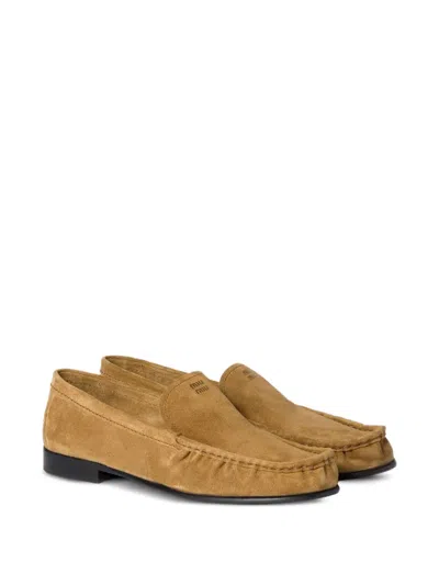 Miu Miu Embossed-logo Suede Loafers