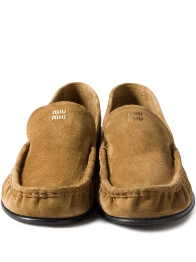Miu Miu Embossed-logo Suede Loafers