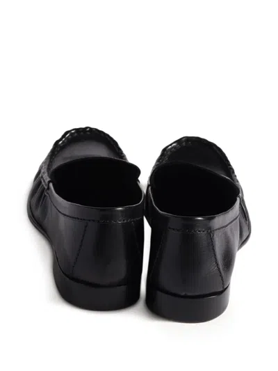 Miu Miu Gathered Detail Black Buffalo Leather Loafers In Black