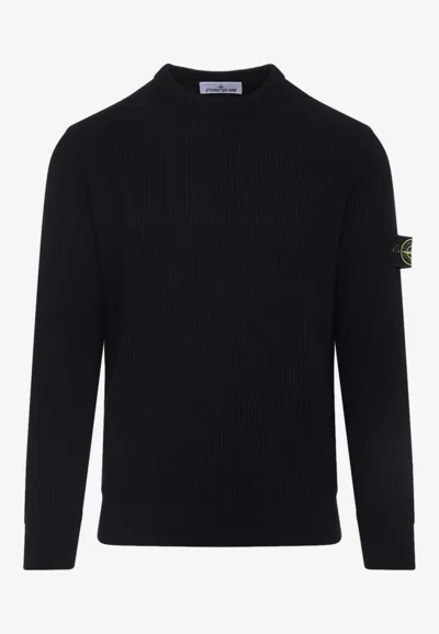 Stone Island Wool Crew Neck Pullover In Black