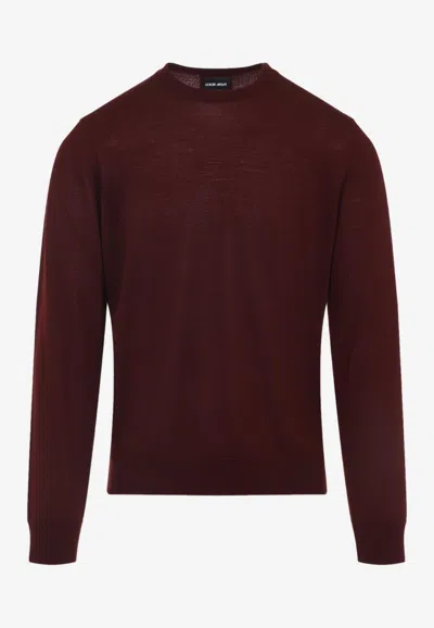 Giorgio Armani Crew Neck Wool Sweater In Burgundy