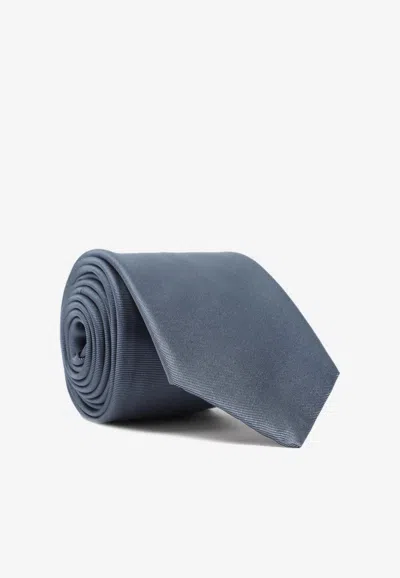 Giorgio Armani Rolled Silk Tie Smooth Texture In Blue