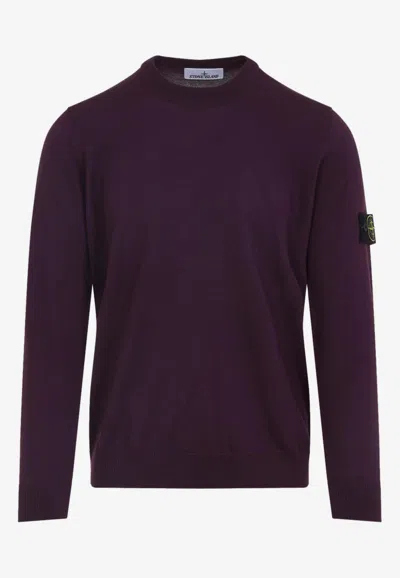 Stone Island Crew Neck Wool Sweater With Ribbed Texture In Red