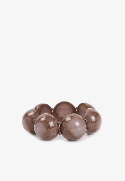 Giorgio Armani Beaded Polyester Elasticated Bracelet Half Sphere In Brown