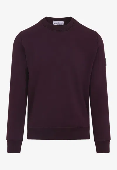 Stone Island Crew Neck Wool Sweater With Ribbed Texture In Burgundy