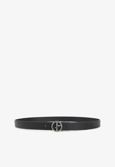 Giorgio Armani Embossed And Smooth Leather Belt In Black