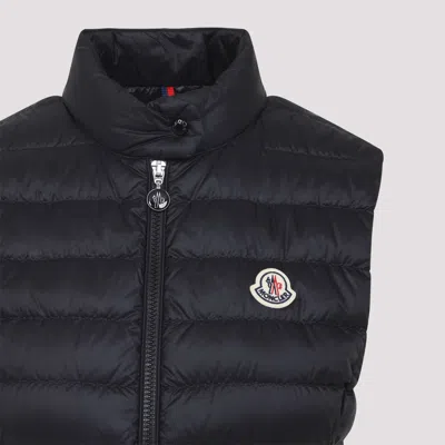 Moncler Quilted Black Vest With High Collar And Fitted Silhouette In Black
