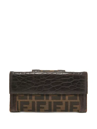Pre-owned Fendi Zucca Continental Wallet In Brown