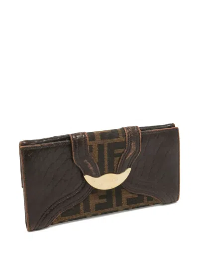 Pre-owned Fendi Zucca Continental Wallet In Brown