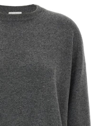 Brunello Cucinelli Monile Cashmere Sweater Sweaters And Cardigans Gray In Gray