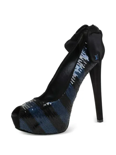 Pre-owned Louis Vuitton 145mm Sequins Stripes Pumps In Blue