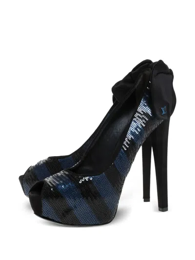 Pre-owned Louis Vuitton 145mm Sequins Stripes Pumps In Blue