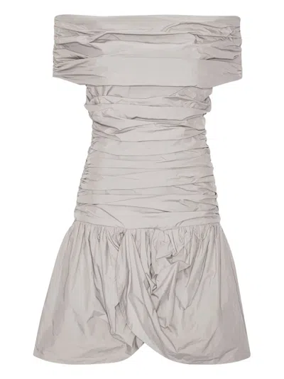 Rotate Birger Christensen Rotate Draped Mini Dress With Rear Zip Closure In Gray