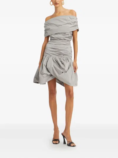 Rotate Birger Christensen Rotate Draped Mini Dress With Rear Zip Closure In Gray