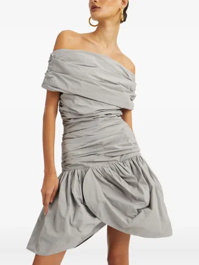 Rotate Birger Christensen Rotate Draped Mini Dress With Rear Zip Closure In Gray