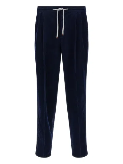 Brunello Cucinelli Drawstring Elastic Waist Casual Pants In Blue