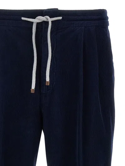 Brunello Cucinelli Drawstring Elastic Waist Casual Pants In Blue
