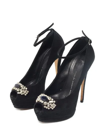 Pre-owned Giuseppe Zanotti Vintage 140mm Crystal-embellished Peep-toe Pumps