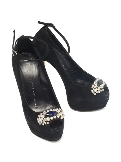 Pre-owned Giuseppe Zanotti Vintage 140mm Crystal-embellished Peep-toe Pumps