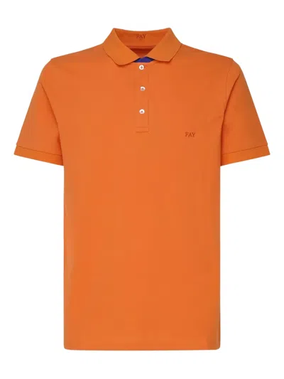 Fay Embroidered Cotton Polo Shirt In Orange
