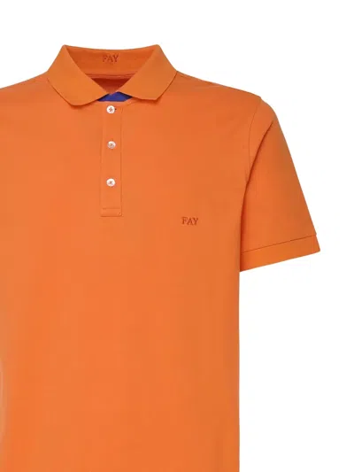 Fay Embroidered Cotton Polo Shirt In Orange