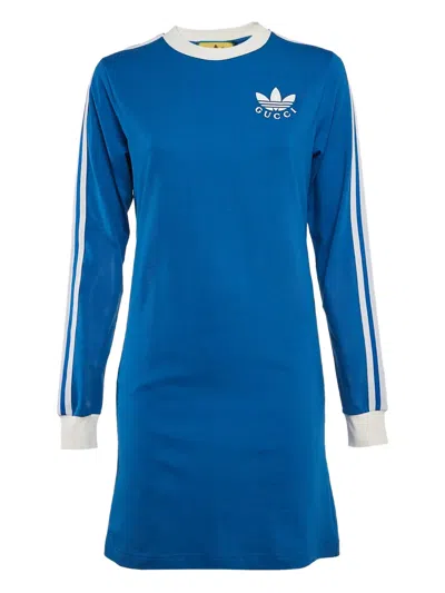 Pre-owned Gucci X Adidas Jersey-texture Mini Dress In Blue