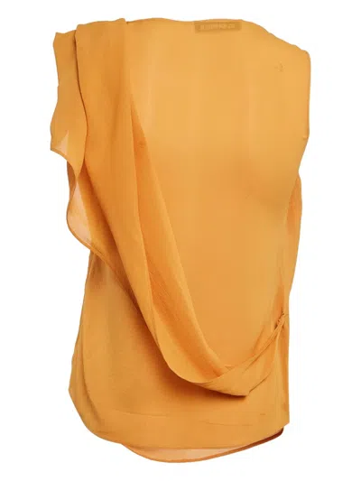 Pre-owned Jil Sander Chiffon Draped Sleeveless Top In Yellow