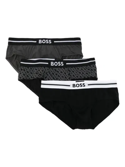 Hugo Boss Logo-waistband Briefs (set Of Three) In Black