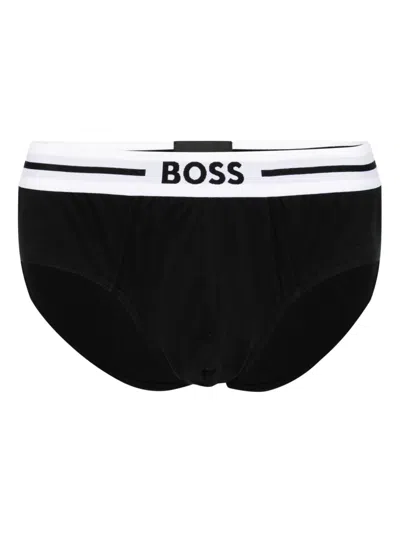 Hugo Boss Logo-waistband Briefs (set Of Three) In Black