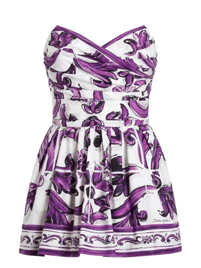 Dolce & Gabbana Maiolica Print Mini Dress In Purple