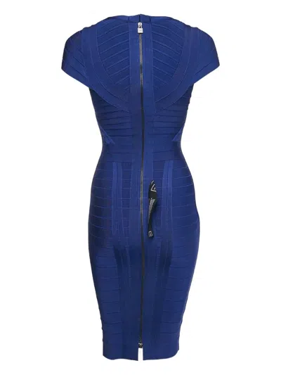 Pre-owned Herve Leger Bandage Short-sleeves Midi Dress In Blue