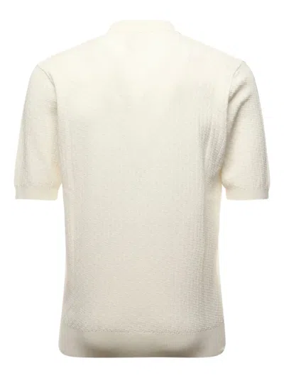 Eleventy Textured Cotton Polo With Ribbed Collar