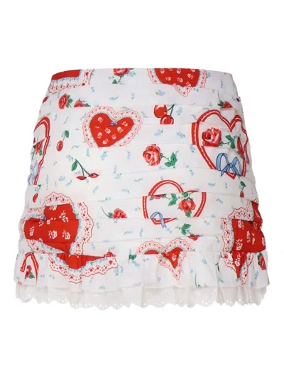 For Love & Lemons Heart-print Ruffled Mini Skirt In Multi