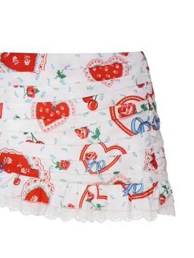 For Love & Lemons Heart-print Ruffled Mini Skirt In Multi