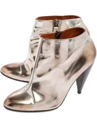 Pre-owned Lanvin 100mm Pointed-toe Ankle Boots In Gold