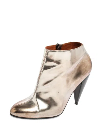 Pre-owned Lanvin 100mm Pointed-toe Ankle Boots In Gold